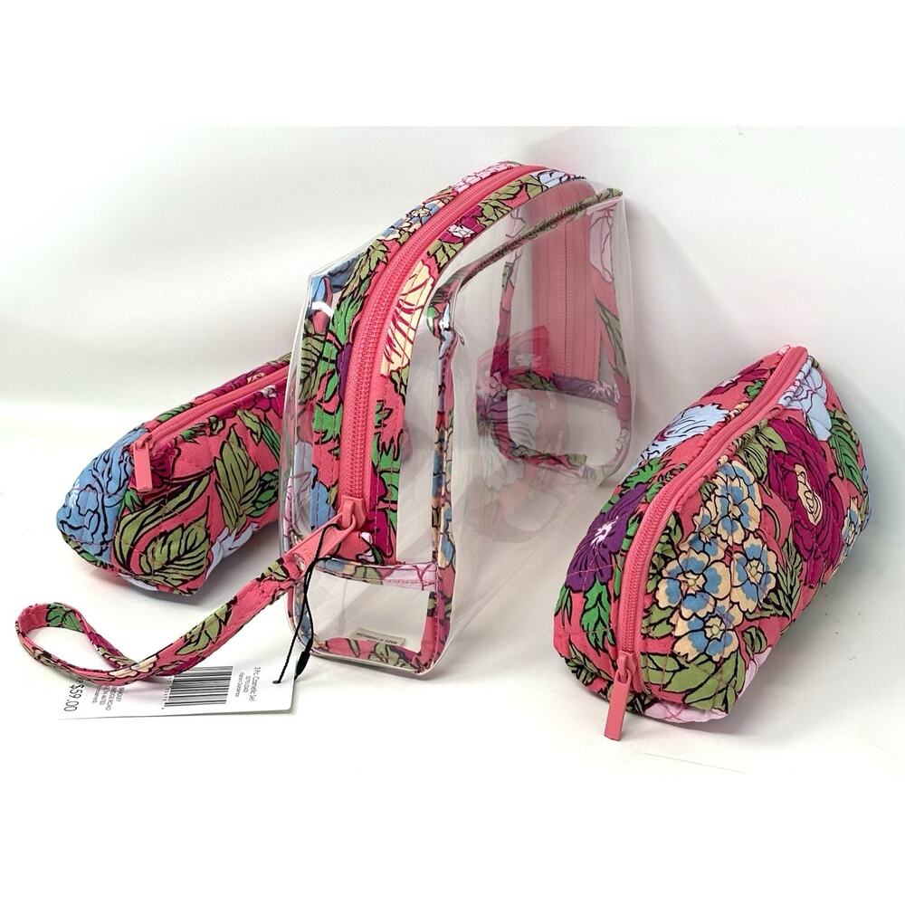 Vera Bradley Vibrant Gardenias Makeup Cosmetic Bag Pouch Set 3 Pcs Floral EXACT - Picture 6 of 13